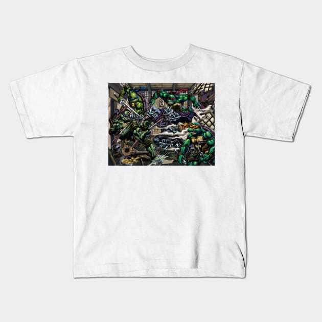 TMNT Vs Shredder Kids T-Shirt by emilcabaltierra